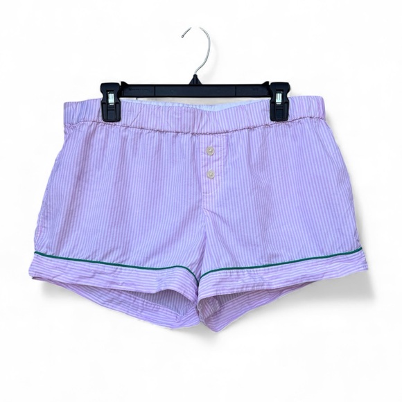 J. Crew Other - J.Crew Pink White Striped Cotton Pajama Shorts Turquoise Trim Size M